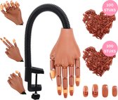 Oefenhand voor nagels - gratis 200 nepnagels (bruin) - Nailtrainer hand - Gellak oefenhand - Acryl oefenhand - Nepnagels - Gelnagels - Abs Manicure oefenhand - Flexible hand - Tafelklem-Nagelstudio - Nailart - Beginner oefenhand -Nagelstyliste