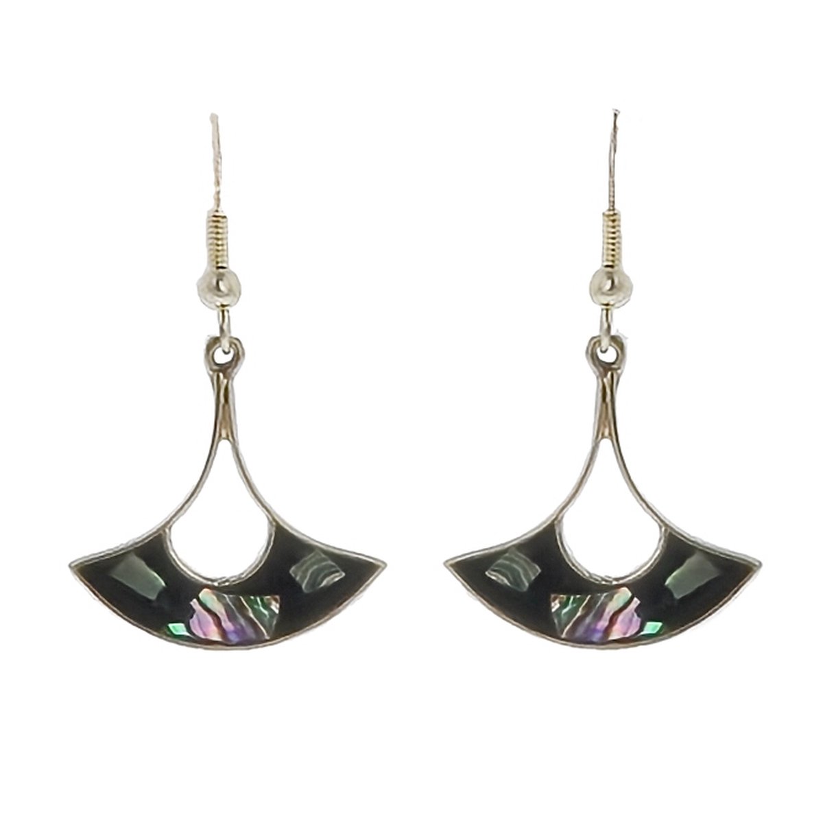 Behave Oorbellen - oorhangers - abalone schelp - vintage design - zwart - multi kleur - 4 cm