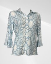 Angelle Milan - Casual blouse - Blauwe print - Travelstof - Maat L - In 5 maten verkrijgbaar