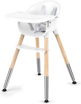 Babystoel, klassieke houten kinderstoel voor baby's en peuters, 5-punts riem, babystoel, afneembaar dienblad, ergonomische rugleuning, eenvoudig te monteren en te reinigen, licht, wit