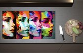 Inductieplaat Beschermer - Artistieke Collage van Zijaanzichten van Kleurrijke Vrouwen - 95x51 cm - 2 mm Dik - Inductie Beschermer - Bescherming Inductiekookplaat - Kookplaat Beschermer van Zwart Vinyl