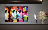 Inductieplaat Beschermer - Artistieke Collage van Zijaanzichten van Kleurrijke Vrouwen - 71x50 cm - 2 mm Dik - Inductie Beschermer - Bescherming Inductiekookplaat - Kookplaat Beschermer van Zwart Vinyl