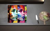 Inductieplaat Beschermer - Artistieke Collage van Zijaanzichten van Kleurrijke Vrouwen - 57x55 cm - 2 mm Dik - Inductie Beschermer - Bescherming Inductiekookplaat - Kookplaat Beschermer van Zwart Vinyl