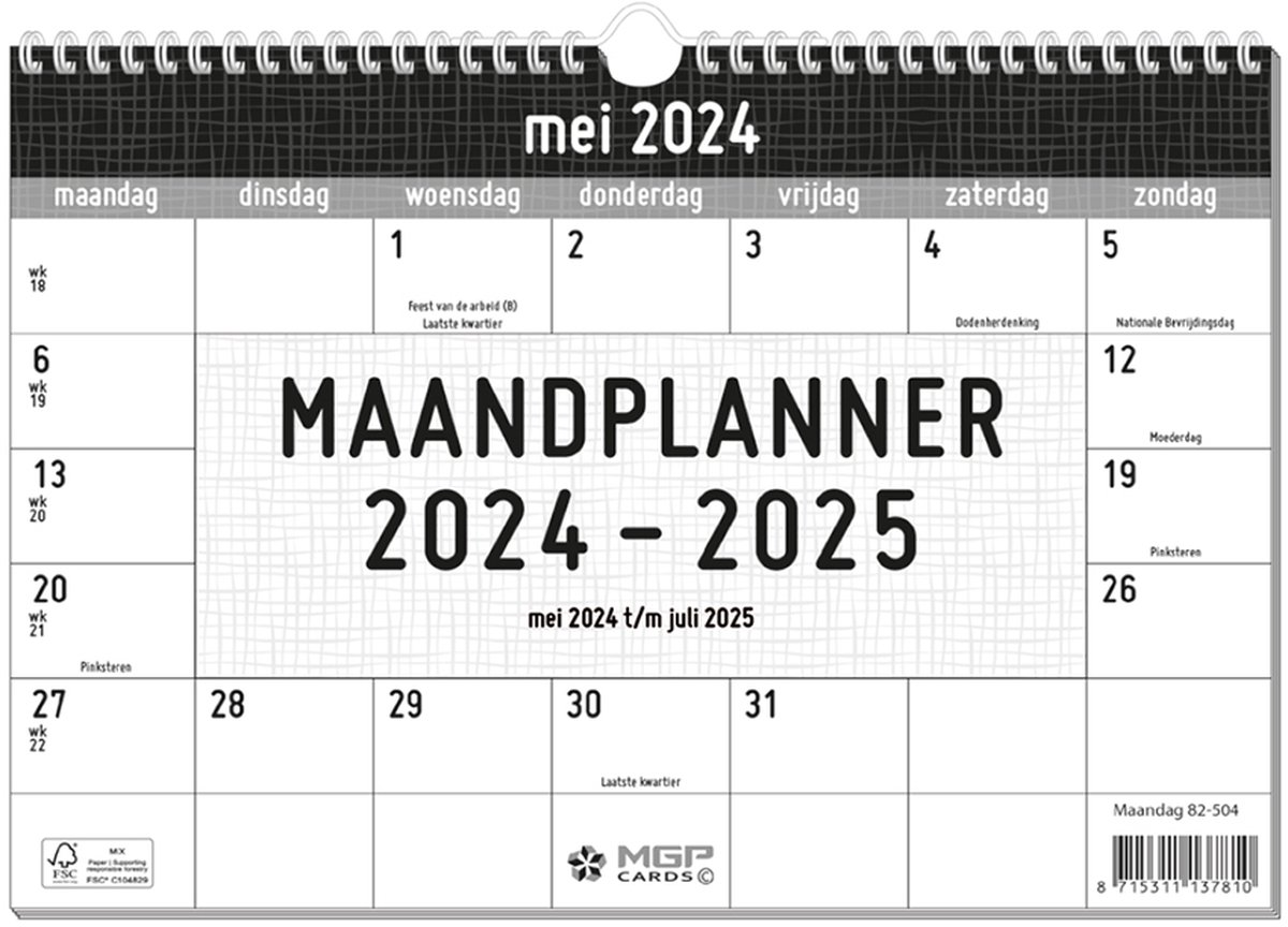 MGPcards - Maandplanner 2024-2025 - 15 Maanden- Kalender -Wire O - Schoolperiode - 27 x 24,5 cm op Prijzenvolger.com