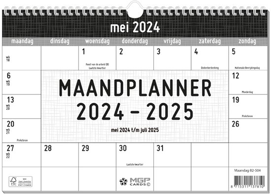 MGPcards - Maandplanner 2024-2025 - 15 Maanden- Kalender -Wire O - Schoolperiode - 27 x 24,5 cm