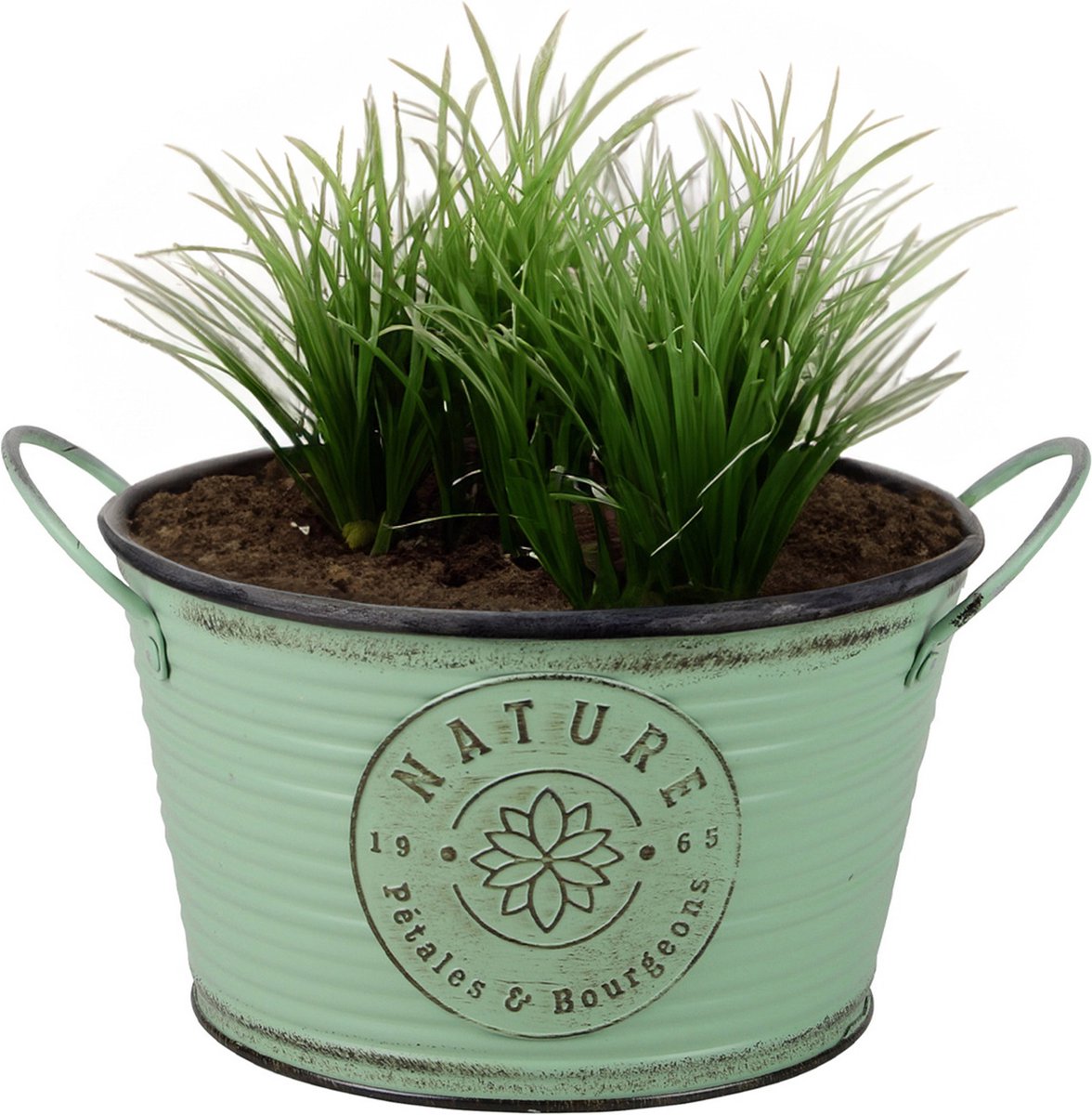 Goedkoopste Sunnydays Teil/plantenpot/bloempot - zink - rond - jadegroen - D22 x H12 cm