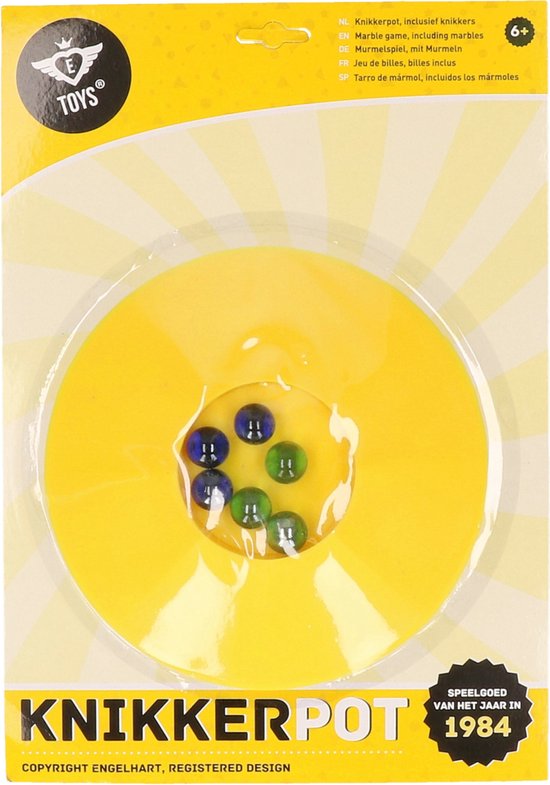 Knikkerpot met knikkers - geel - 17 cm - knikkeren - buiten spellen - Merkloos