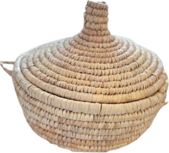 Handgemaakte mand - Palmblad - Met handvaten - Met deksel - Fairtrade - Tajine mand