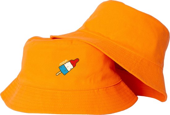 Bucket hat Koningsdag - Oranje bucket hat - Raketje rood/wit/blauw voor Koningsdag - Oranje hoedje tweezijdig - Bucket hat voor Koningsdag - Mybuckethat