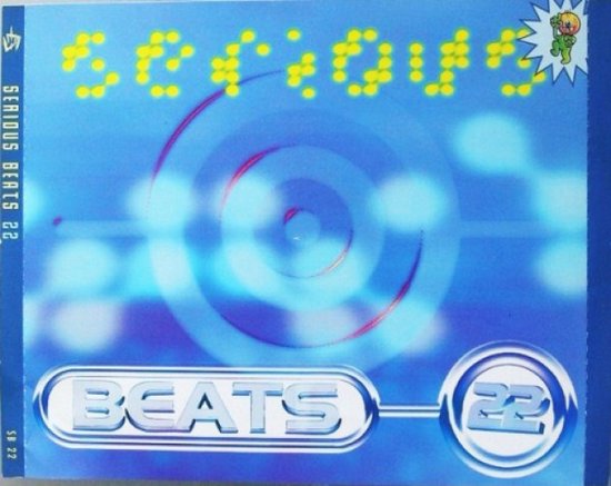 Albumcover van Serious Beats 22 met gele tekst en een blauwe achtergrond met cirkelvormige patronen.
