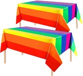 2x Tafelkleed Laken Regenboog Verjaardag Versiering Tafeldecoratie Kinder Feest Tafellaken Plastic Tafelzeil 274*137cm