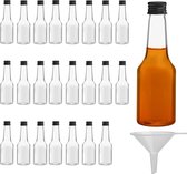 Mini Likeur Flesjes (24pak) - Plastic 100 ml Lege Drank Flesjes met Zwarte Schroefdop en Vloeistof Trechter Voor Makkelijk Schenken en Vullen - Miniatuur Flesjes Voor Huwelijk en Feesten