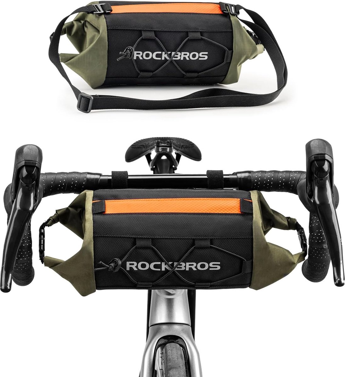 ROCKBROS Fietstas, voorvak, stuurtas met schouderriem voor MTB, racefiets, e-bike, fietsmand, schoudertas, zwart