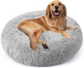 Pluche Ronde Katten- en Hondenbed - Donut Design - Kleine en Middelgrote Honden - Wasbaar - Fluffy - Antislip Bodem - 80cm Lichtgrijs