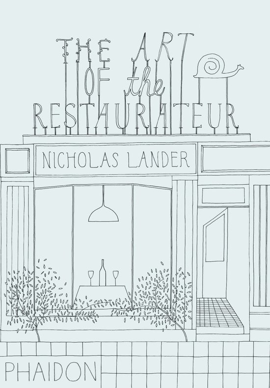 De voorkant van het boek 'The Art of the Restaurateur' met een illustratie van een restaurant en tekst.