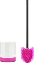 Siliconen wc-borstel, wc-borstel siliconen, toiletborstel met transparante houder (roze)