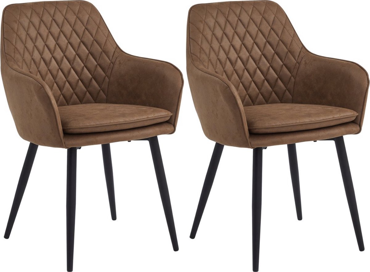 Colenis Laura Eetkamerstoel - Set Van 2 - Cognac - Microfiber Stof - Design