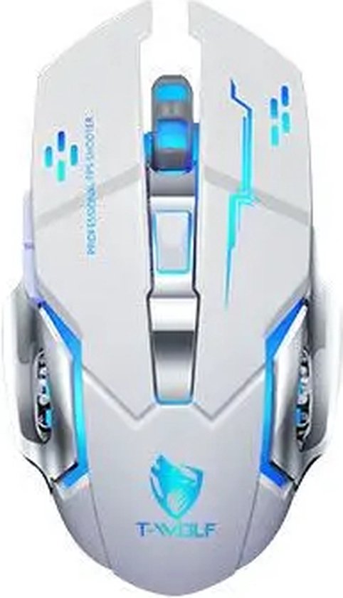 Elementkey M1 - Wireless Gaming Muis - Oplaadbaar + Draadloos - LED - 6 knoppen - 2400 DPI - USB Optische Ergonomische - Game Muis – Wit