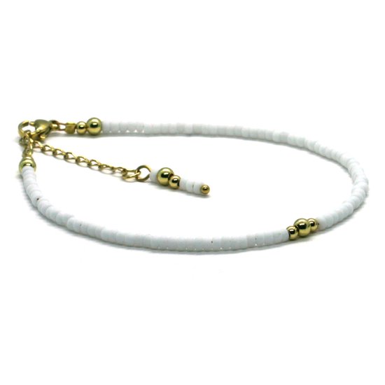 Bracelets de cheville blanc - acier inoxydable doré - 3mm