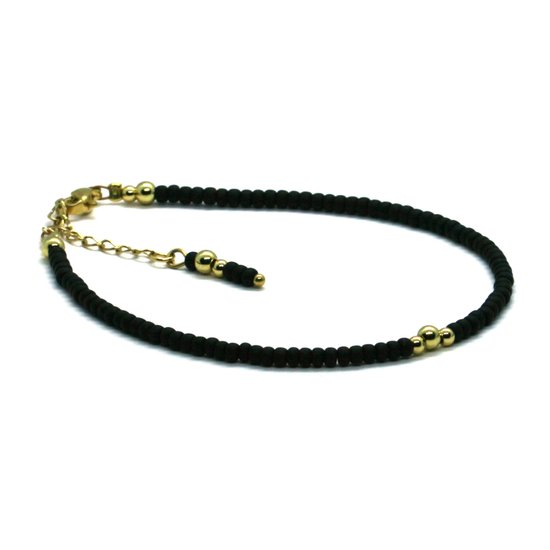 Bracelets de cheville de cheville Zwart- acier inoxydable doré - 3mm