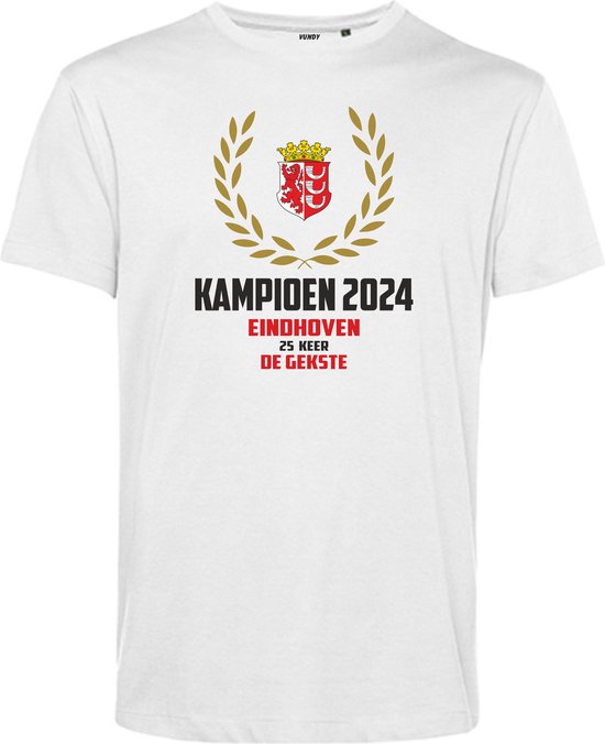 T-shirt Krans Kampioen 2024 | PSV Supporter | Eindhoven de Gekste | Shirt Kampioen | Wit | maat S