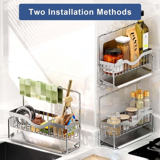 Spoelbakorganizer, hangende gootsteenorganizer, zonder boren, caddy