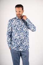 Pre End heren blouse - overhemd LM - 100517 - Ancor - wit/blauw print - maat 3XL