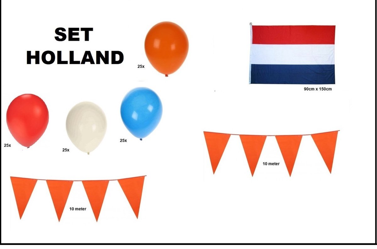 Holland versierset - Holland Koningsdag oranje Voetbal sport EK Nederland Koningsdag ballonnen vlaggenlijn Oranje