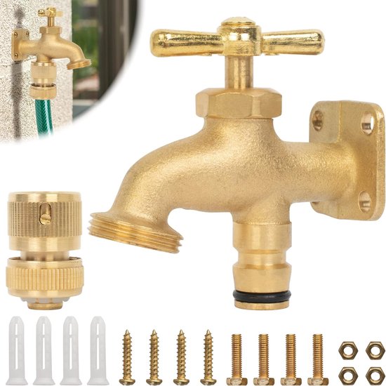 OHAYORI Dubbele wasmachine, 2-weg Y-dispenser, adapter voor irrigatieslang van messing, 3/4 inch en 1/2 inch, Y-aansluiting met 2 slangverdelers voor het aansluiten van 2 apparaten