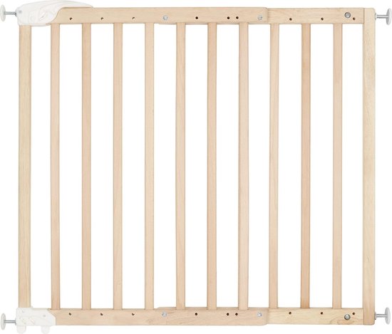 Deco Pop uitschuifbaar houten babyhekje, 63 tot 106 cm breed, druk- of schroefpoort voor babydeuren en traphekjes