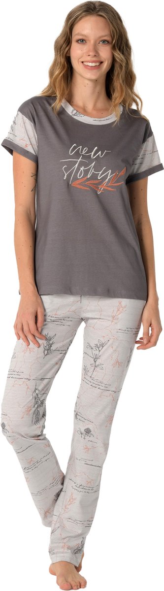 Pijadore - Dames Pyjama Set, Korte Mouwen, Grijs - S