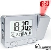 Fanju Projectie wekker - Wekker/alarm - Multifunctioneel - Wekker met Projectie - Projectiewekker Alarm met Snooze - LED alarm - op Netstroom of Batterijen - Zilver