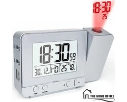 Fanju Projectie wekker - Wekker/alarm - Multifunctioneel - Wekker met Projectie - Digitale Wekker - Projectie Klok - Projectiewekker Alarm met Snooze - LED alarm - op Netstroom of Batterijen - Zilver