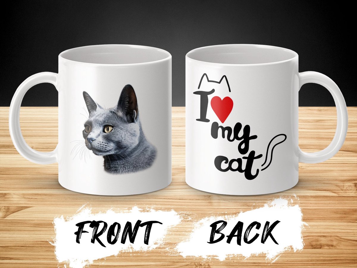 Mok Russian Blue cat - kat - I love my cat - cat lovers - katten