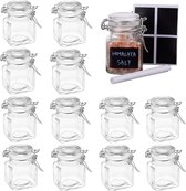 12 Luchtdichte Glazen Kruidenpotjes met Deksel, Kleine Draadbeugelglas, 24 Etiketten en Krijtstiften - Stevig, Handig en Praktisch