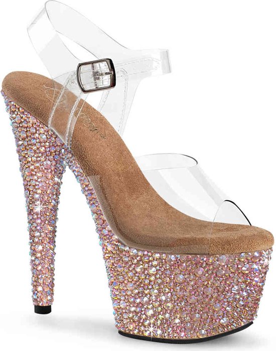 Pleaser - BEJEWELED-708MS Sandaal met enkelband - US 11 - 41 Shoes - Transparant/Roségoudkleurig