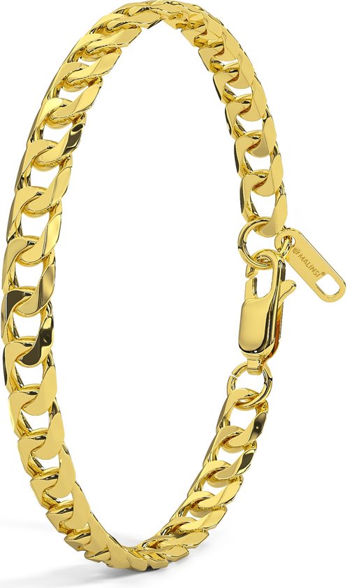 Malinsi Bracelet Homme et Femme - Or Cubain 6 mm Complet Acier Inoxydable - Bracelet Homme 19 + Plaque d'Extension 1,5 cm