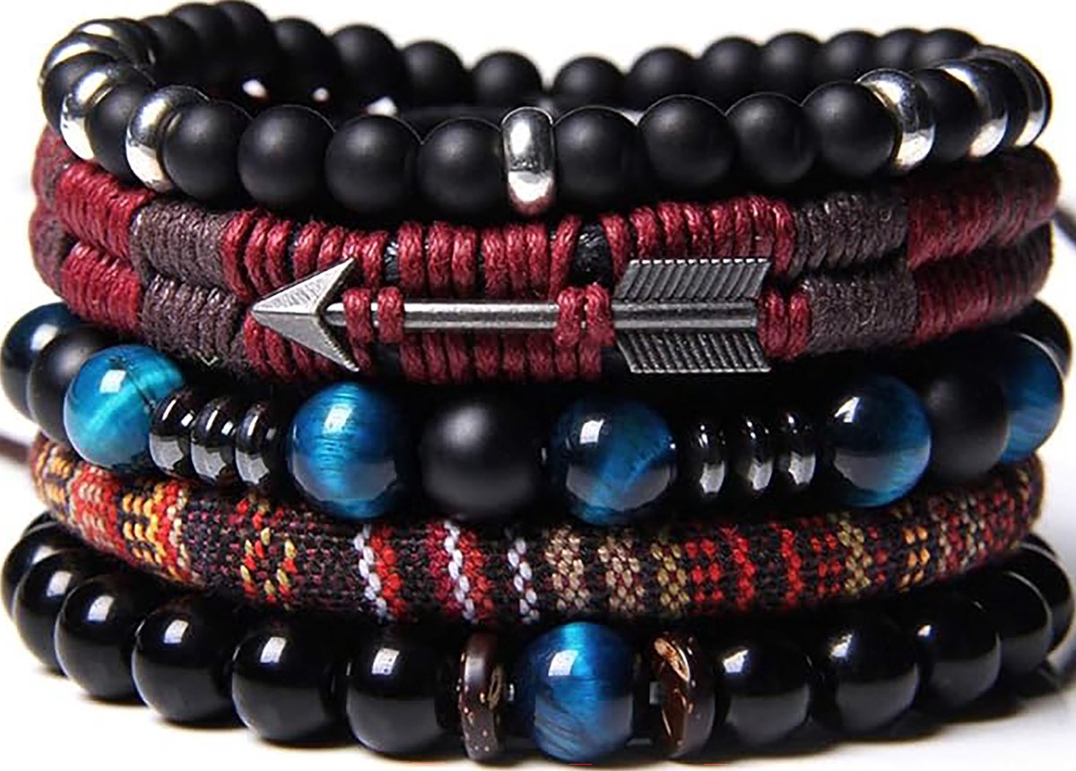 Malinsi® Armband Heren en Dames - Onyx Rope Set van 5 - Mannen en Vrouwen Armbandje