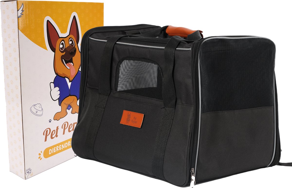 Pet Perfect Reismand Kat - Reistas Kat - Draagtas - Incl. Draagriem - Tot 5 kg - Zwart