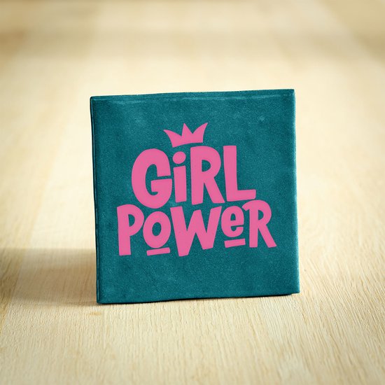 Tegeltje - Girl Power | Turquoise & Roze | 10x10cm - Interieur - Wijsheid - Tegelwijsheid - Spreuktegel - Keramiek - BONT