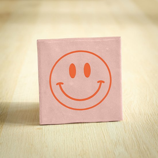 Tegeltje - Smiley | Roze & Oranje | 10x10cm - Interieur - Wijsheid - Tegelwijsheid - Spreuktegel - Keramiek - BONT