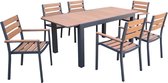 sweeek - Complete tuinset, tuintafel 150/195cm + 6 fauteuils