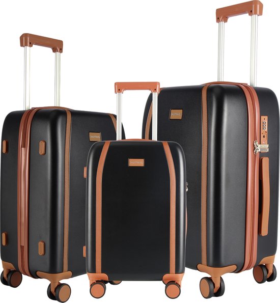 Dailyitravel - Ensemble de valises de luxe 3 pièces - Serrure TSA - Roues doubles - Valise rigide - Zwart et Marron