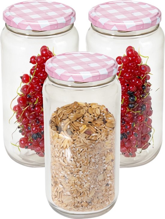 Hega Hogar Weckpot/voorraadpot Classico - 3x - 950 ml - kunststof - roze - D8 x H17 cm