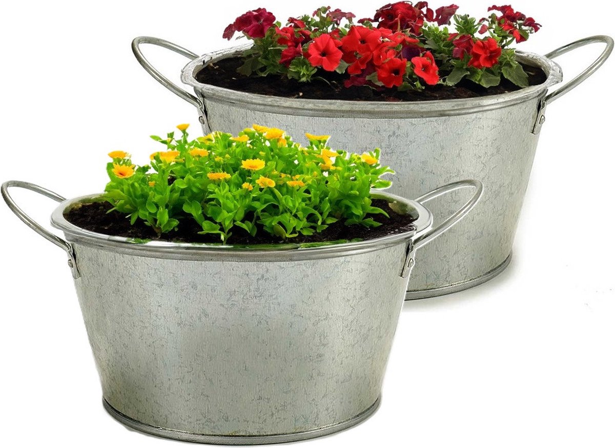 Arte r Plantenpot/bloempot teil- 2x - zink - zilver - D20 x H15 cm
