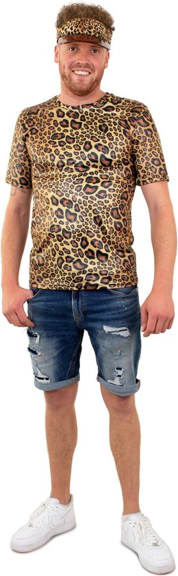 PartyXplosion - Leeuw & Tijger & Luipaard & Panter Kostuum - Panter Shirt Unisex Terug Naar De Jungle Kostuum - Bruin - Small - Carnavalskleding - Verkleedkleding