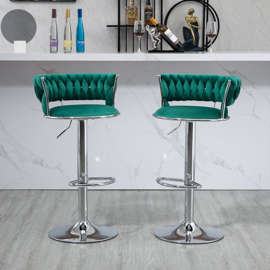 Sweiko – Tabourets de bar pivotants, Set de 2 Chaises réglables en hauteur, avec repose-pieds pour Cuisine, salle à manger, vert