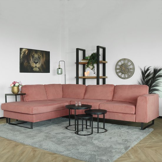 Hoekbank design Puckerto 290cm bank roze velvet hoek loungebank links bankstel