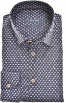 Ledub modern fit overhemd - mouwlengte 72 cm - popeline - donkerblauw dessin - Strijkvriendelijk - Boordmaat: 48