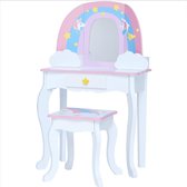 Kinder Kaptafel - Make Up Tafel Kind met Magische Eenhoorn Design - Schminktafel Set met Veiligheidsglas Spiegel - Wit